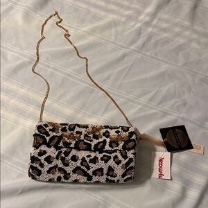 T.J.Maxx Leopard Pattern Beaded Clutch with Gold Chain